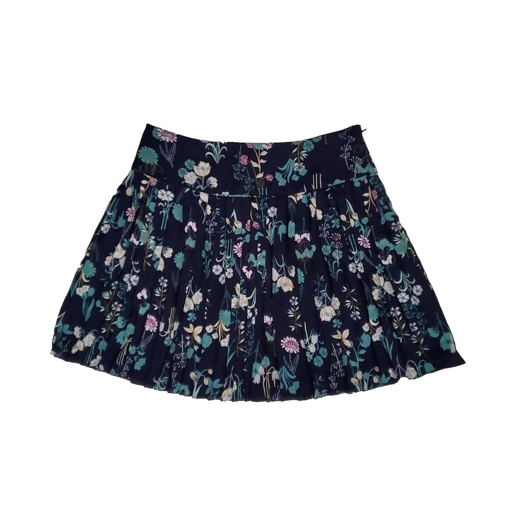 Ann Taylor LOFT Floral Pleated Navy Blue Mini Skirt Sz 8 Boho Floral Fairycore